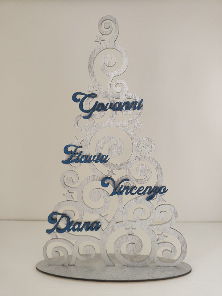 Albero in legno argento e blu