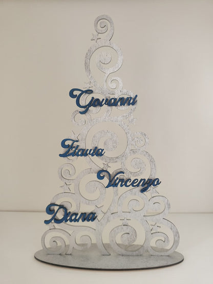 Albero in legno argento e blu