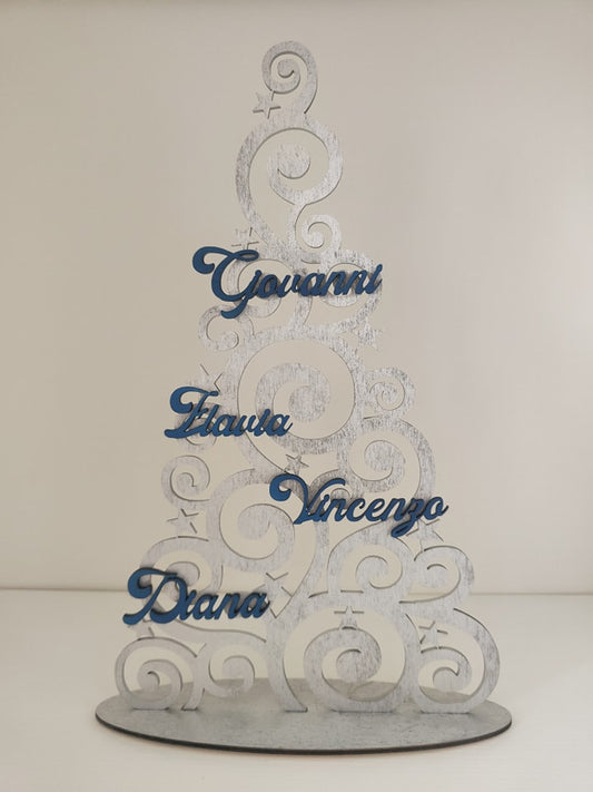 Albero in legno argento e blu