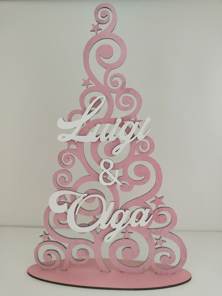 Albero in legno bianco e rosa