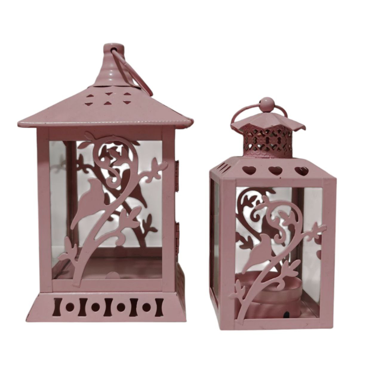 Lanterne in metallo rosa set 2 pezzi
