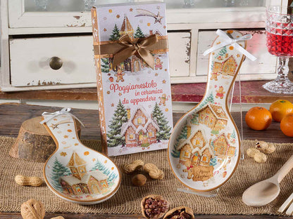 Poggiamestolo casette pan di zenzero con scatola