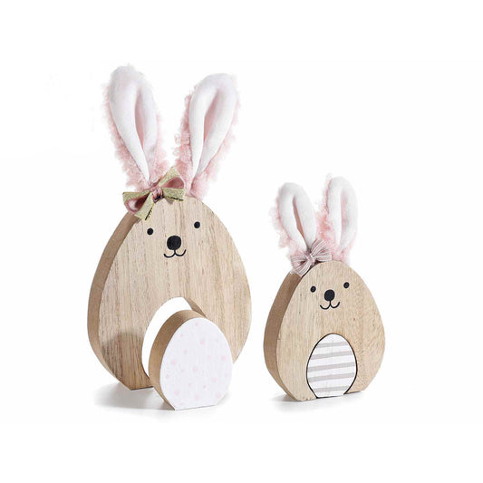 Set due conigli in legno e tessuto