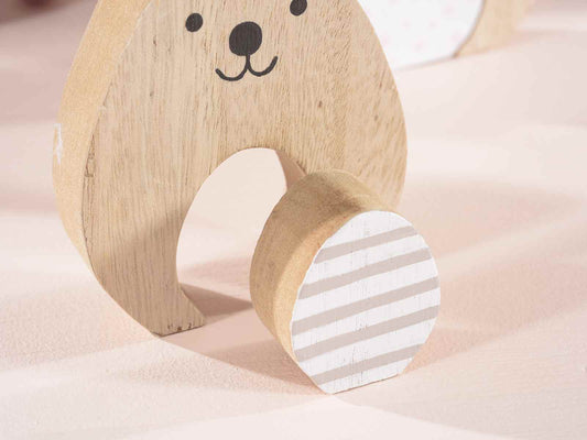 Set due conigli in legno e tessuto