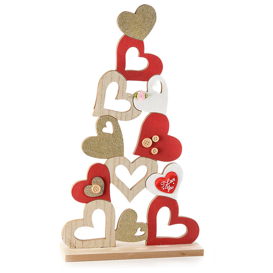 Piramide cuori d'appoggio maxi in legno con fiore