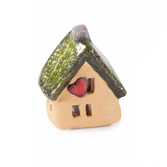 Casetta in terracotta piccola con luce led verde