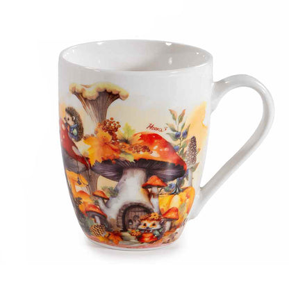 Tazza porcellana villaggio autunno con scatola fungo