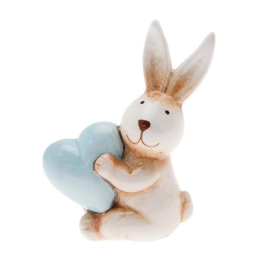 Coniglietto in ceramica cuore azzurro