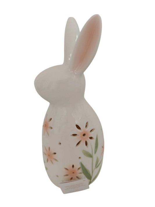 Coniglio in porcellana luminoso maxi fiori pesca