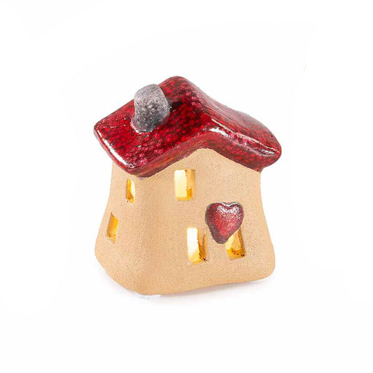 Casetta in terracotta piccola con luce led rossa