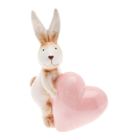 Coniglietto in ceramica grande cuore rosa