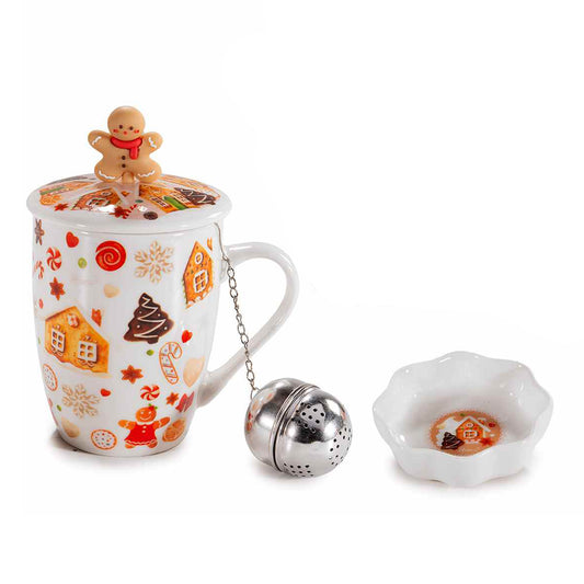 Tazza biscottini con filtro, piattino  e scatola regalo