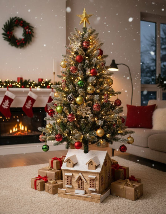 Base albero casa in legno con luce led