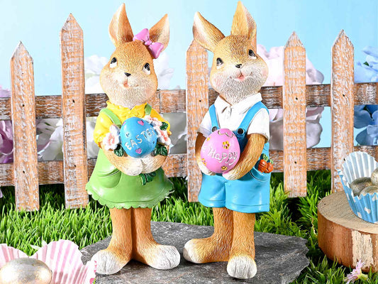 Coniglio be happy in resina azzurro