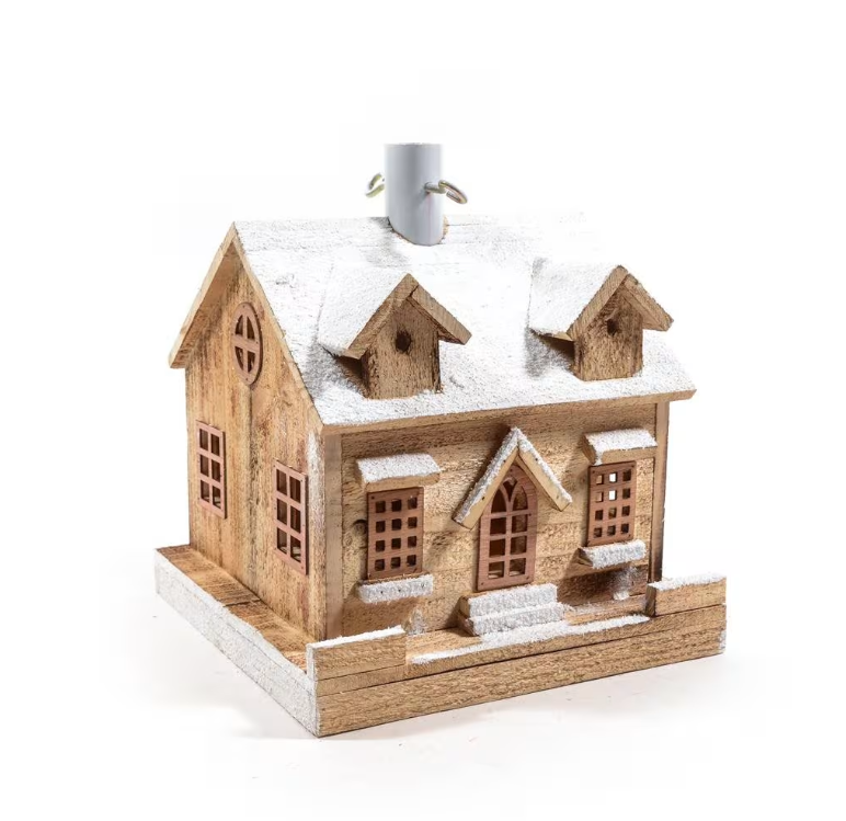 Base albero casa in legno con luce led