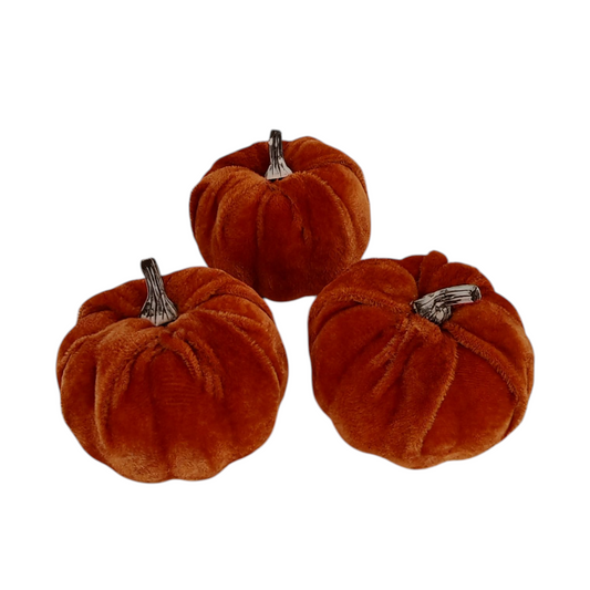 Zucche in velluto arancio scuro set 3 pezzi