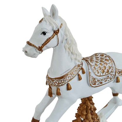 Cavallo a dondolo oro e bianco in resina