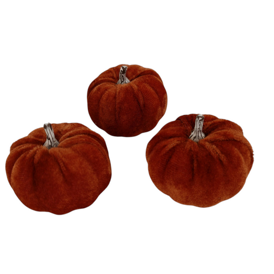 Zucche in velluto marrone set 3 pezzi