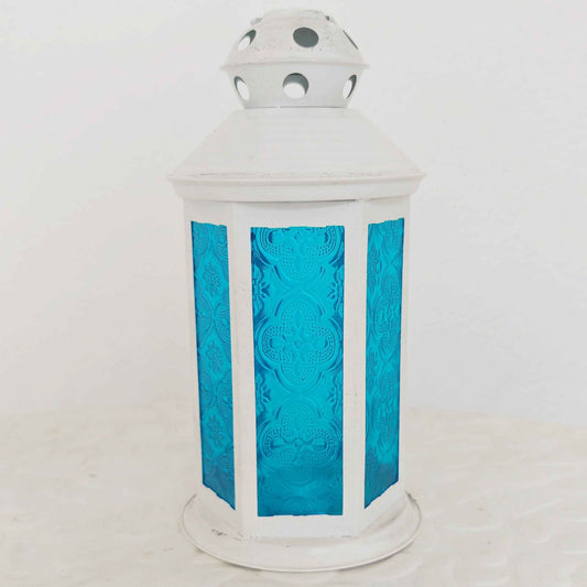 Lanterna metallo e vetro azzurro