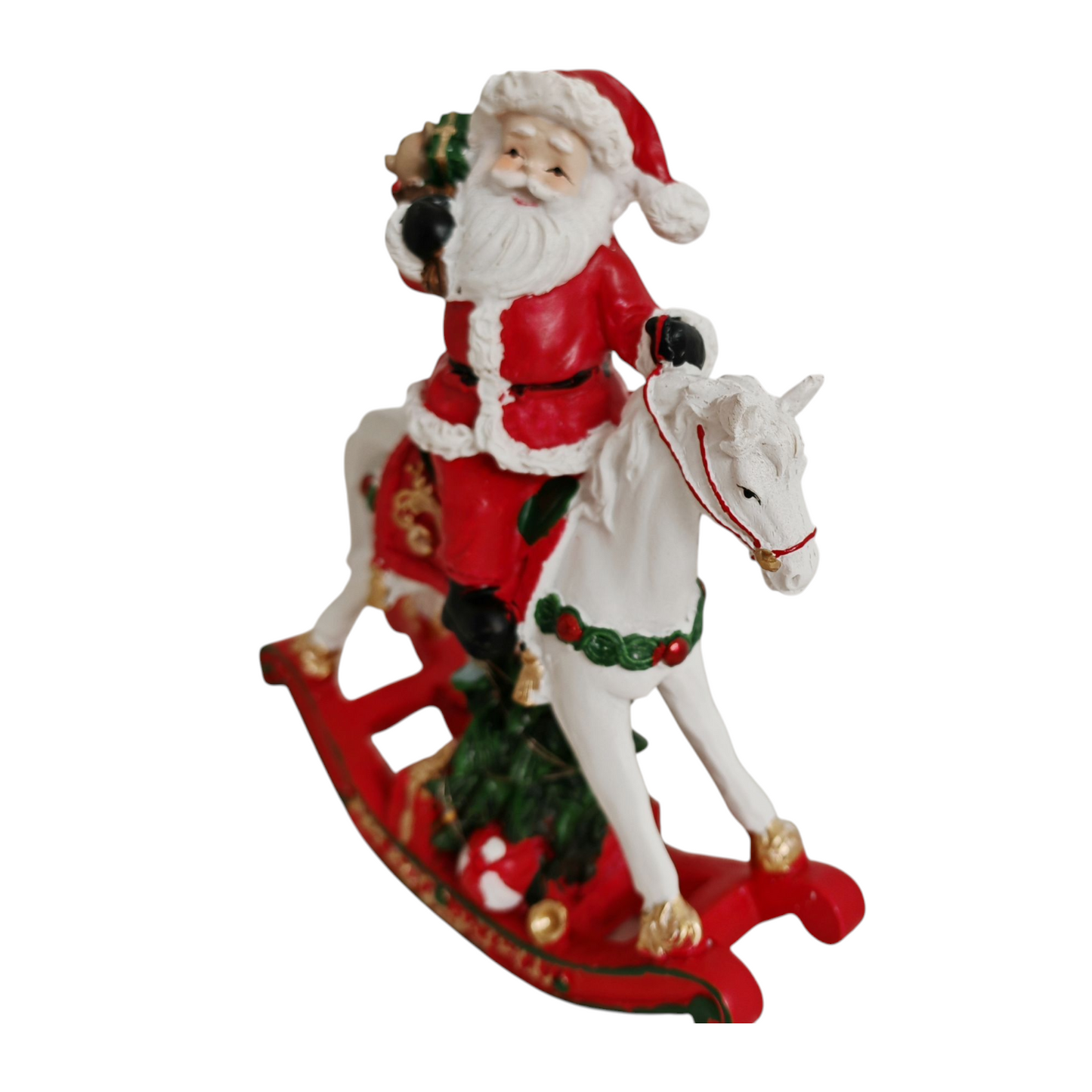 Cavallo a dondolo con Babbo Natale e luci led