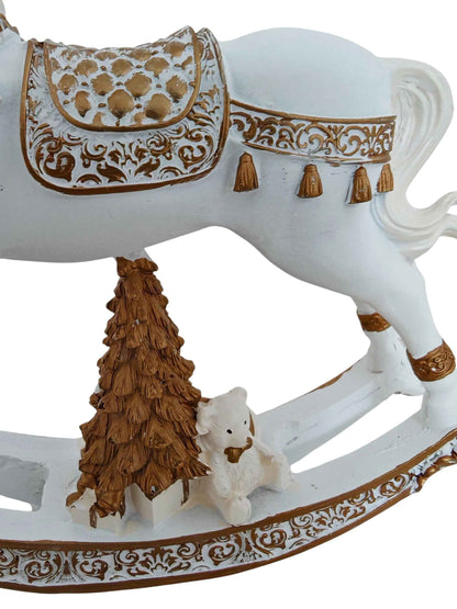 Cavallo a dondolo oro e bianco in resina