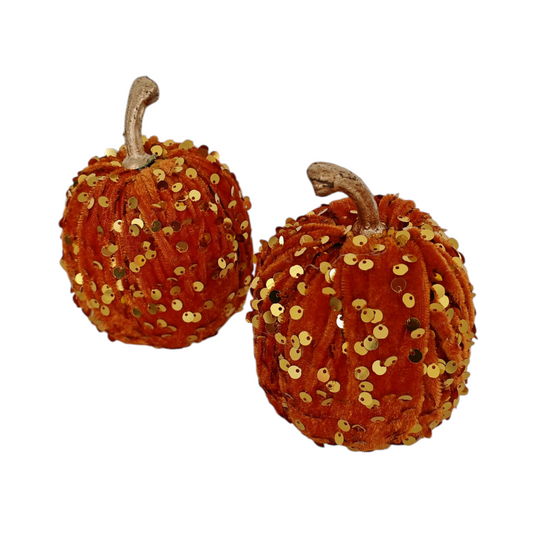 Zucche decorative in velluto con paillettes set 2 pezzi