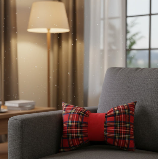 Cuscino fiocco tartan motivo blu