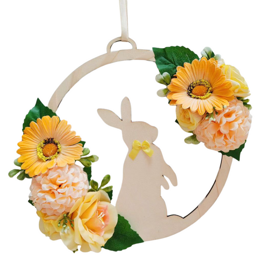 Ghirlanda in legno coniglio con fiori arancio - Best Moment Decor