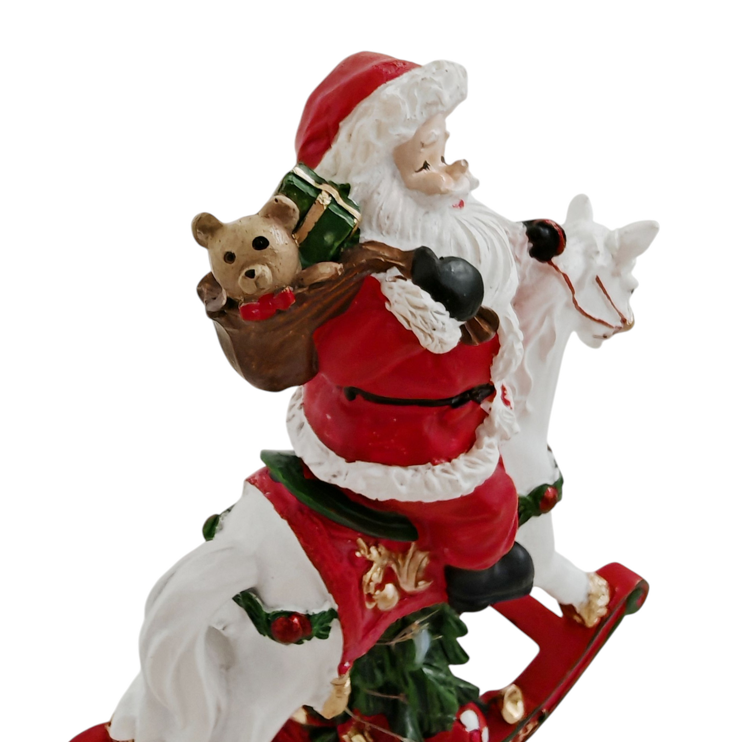 Cavallo a dondolo con Babbo Natale e luci led