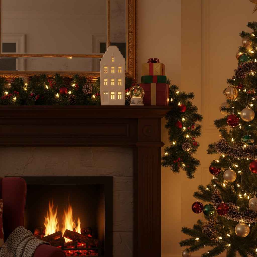 Portacandela casetta bianca in terracotta