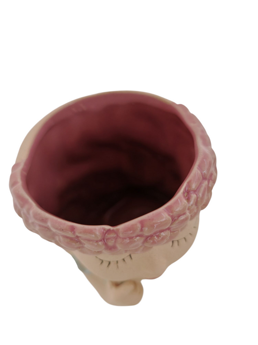Vaso volto fiori rosa maxi