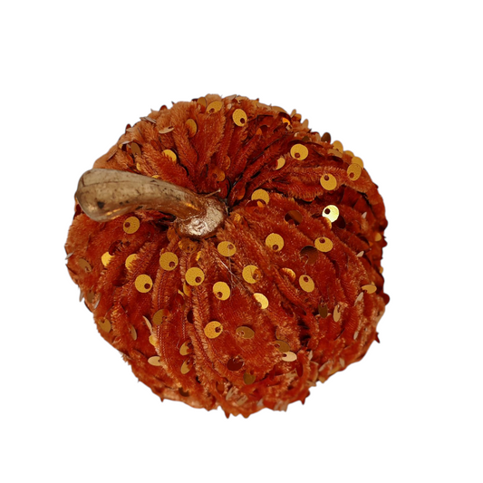 Zucca decorativa media in velluto con paillettes