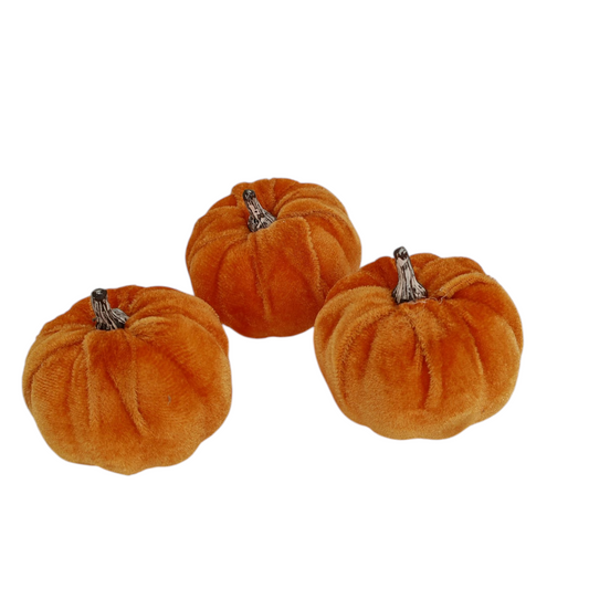 Zucche in velluto arancio set 3 pezzi