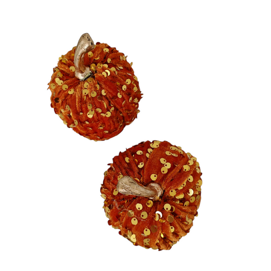 Zucche decorative in velluto con paillettes set 2 pezzi