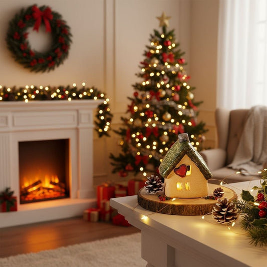 Casetta in terracotta piccola con luce led verde