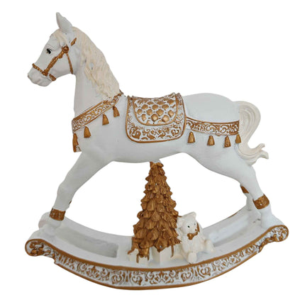 Cavallo a dondolo oro e bianco in resina