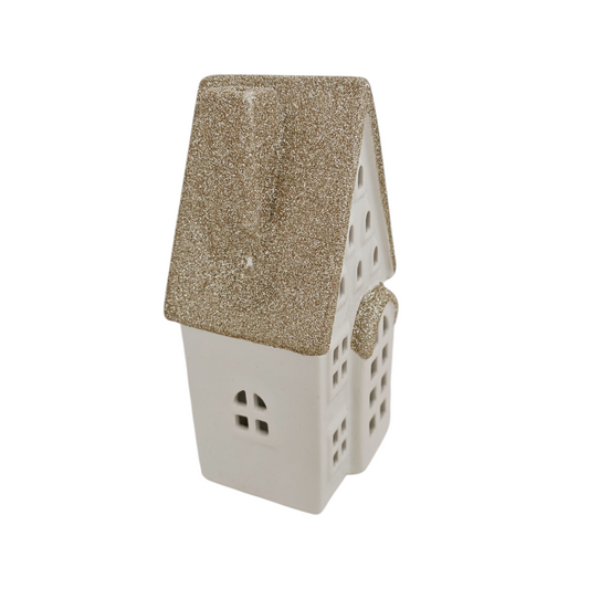 Casetta ceramica oro glitter con luce led