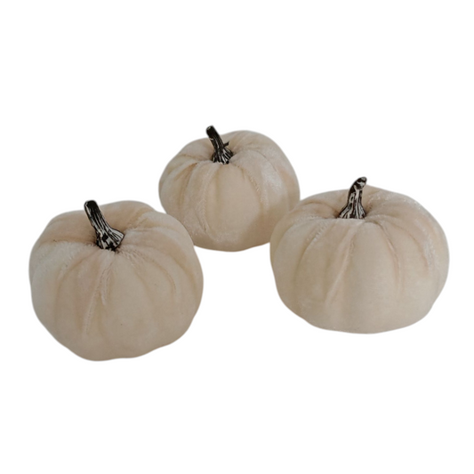 Zucche in velluto panna set 3 pezzi