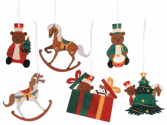 Addobbi in legno teddy carillon set 6 pezzi