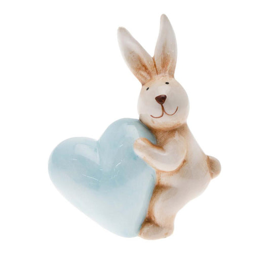 Coniglietto in ceramica grande cuore azzurro