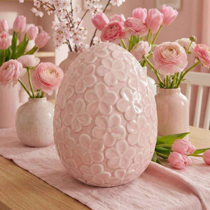 Uovo floreale rosa in porcellana