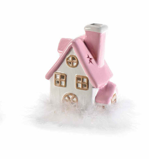 Casetta in ceramica rosa e bianca luminosa