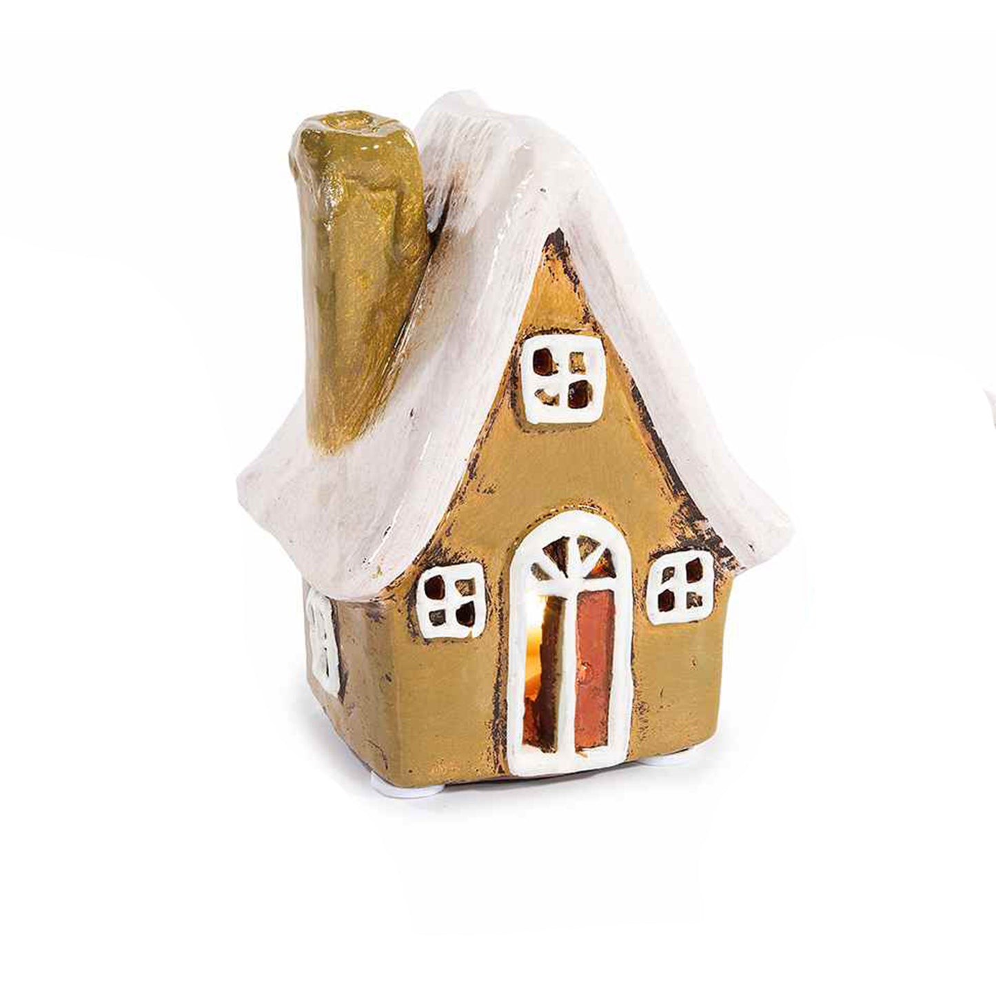 Casetta in terracotta con luce led gialla